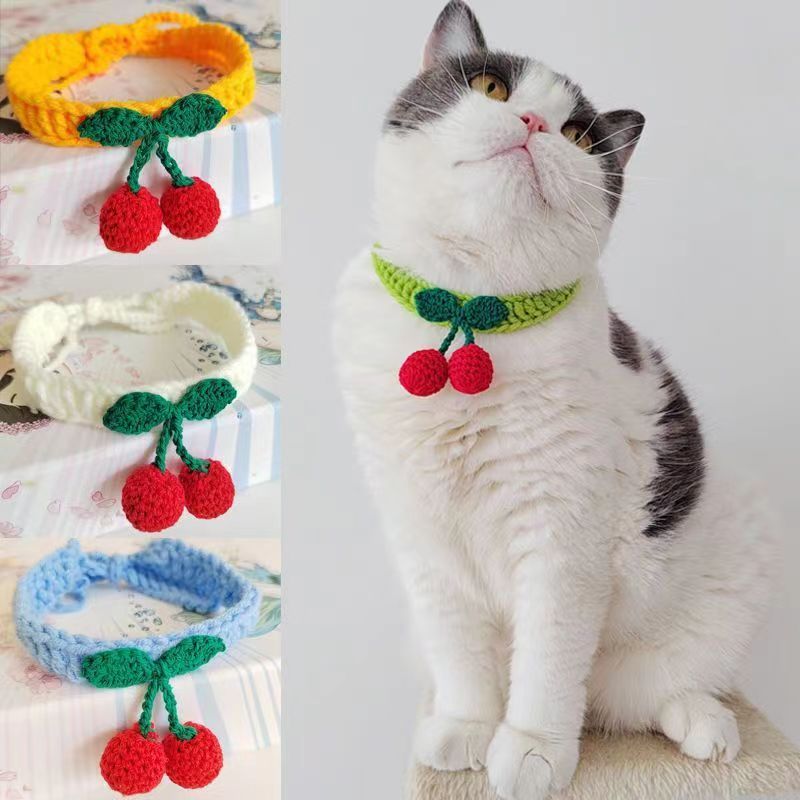 Pet Jewelry Collar Cat Dog Collar Cherry Hand Knit