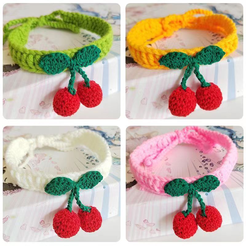 Pet Jewelry Collar Cat Dog Collar Cherry Hand Knit