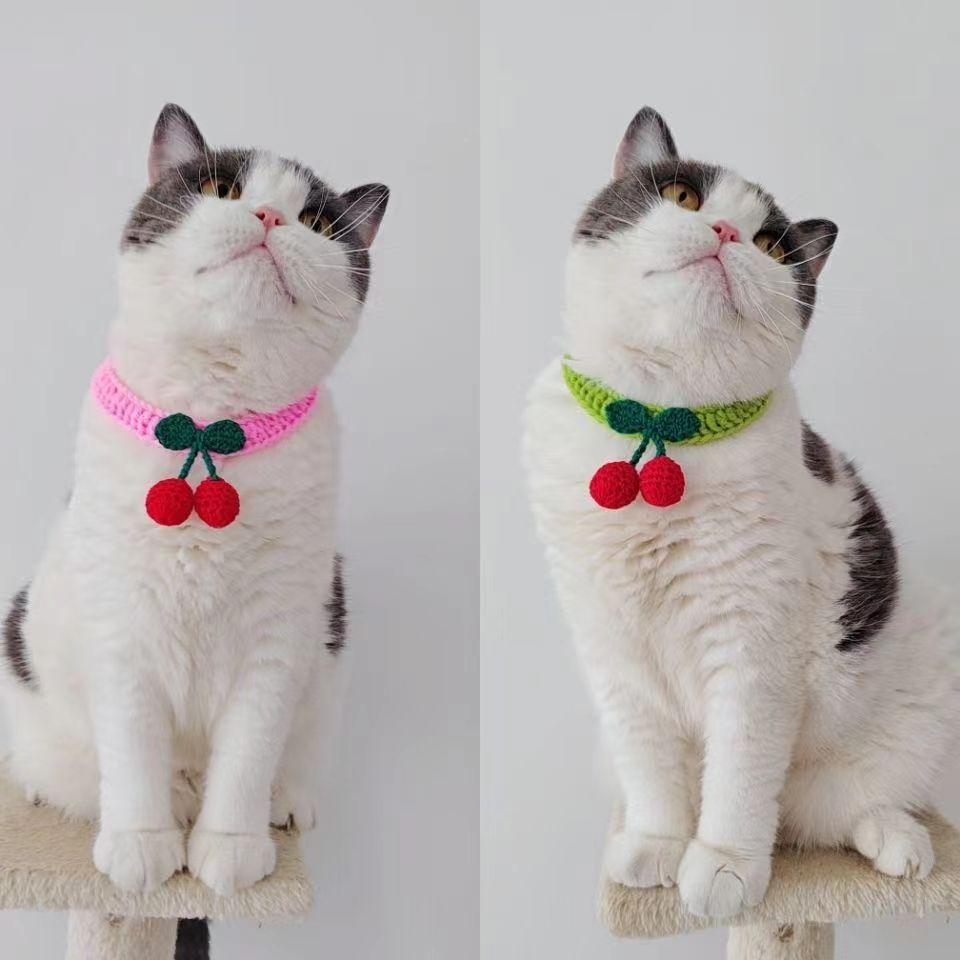 Pet Jewelry Collar Cat Dog Collar Cherry Hand Knit