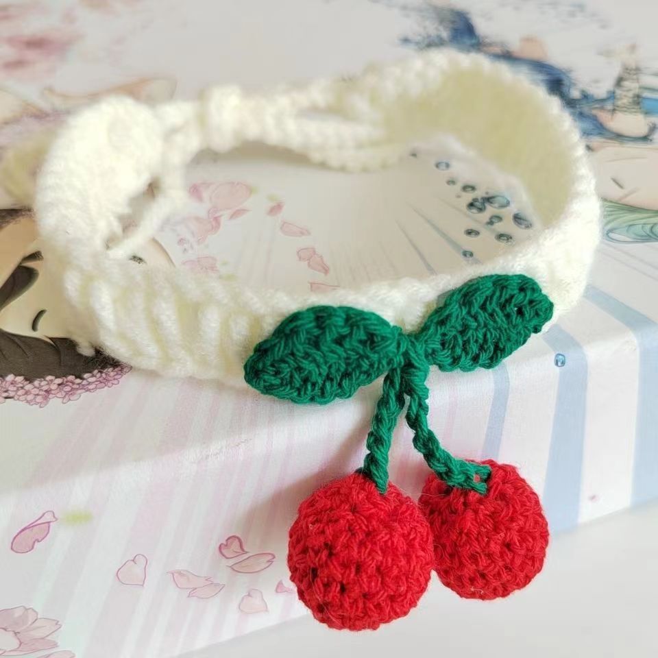 Pet Jewelry Collar Cat Dog Collar Cherry Hand Knit