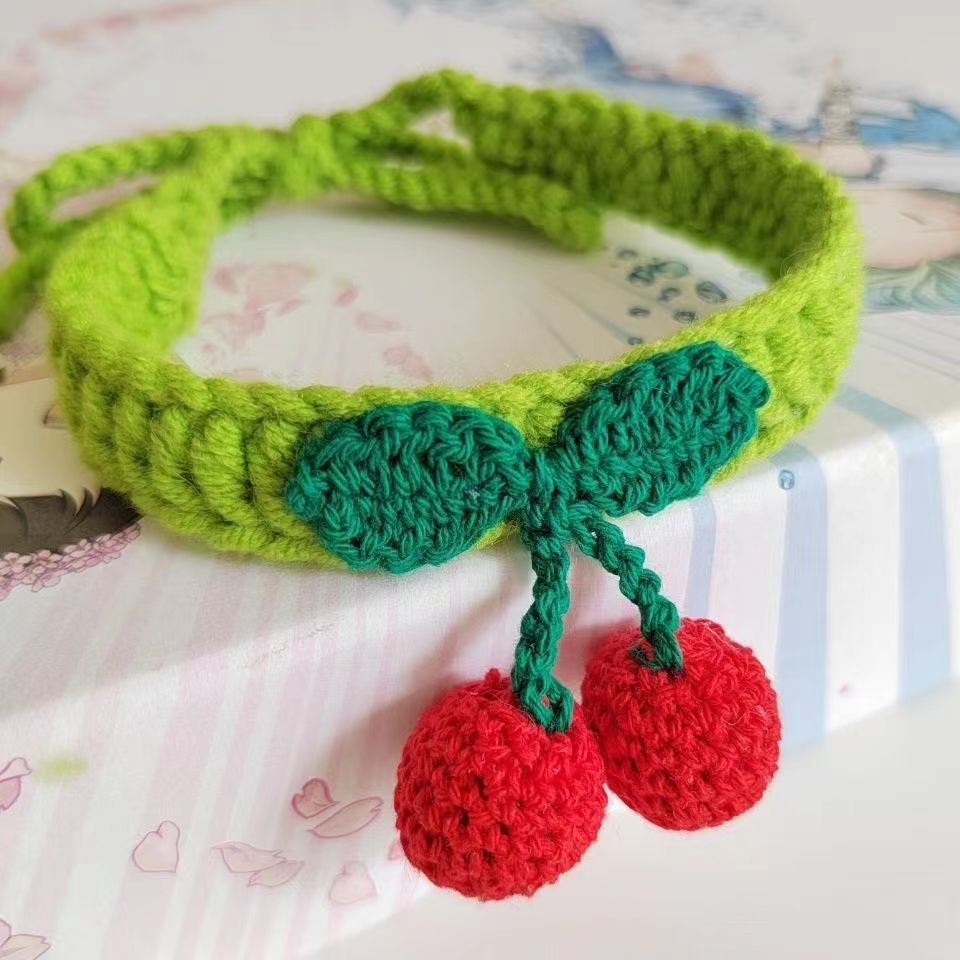 Pet Jewelry Collar Cat Dog Collar Cherry Hand Knit