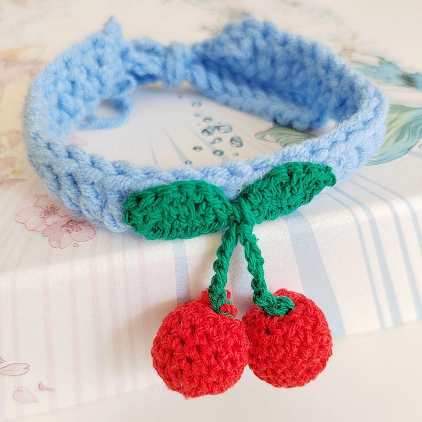 Pet Jewelry Collar Cat Dog Collar Cherry Hand Knit