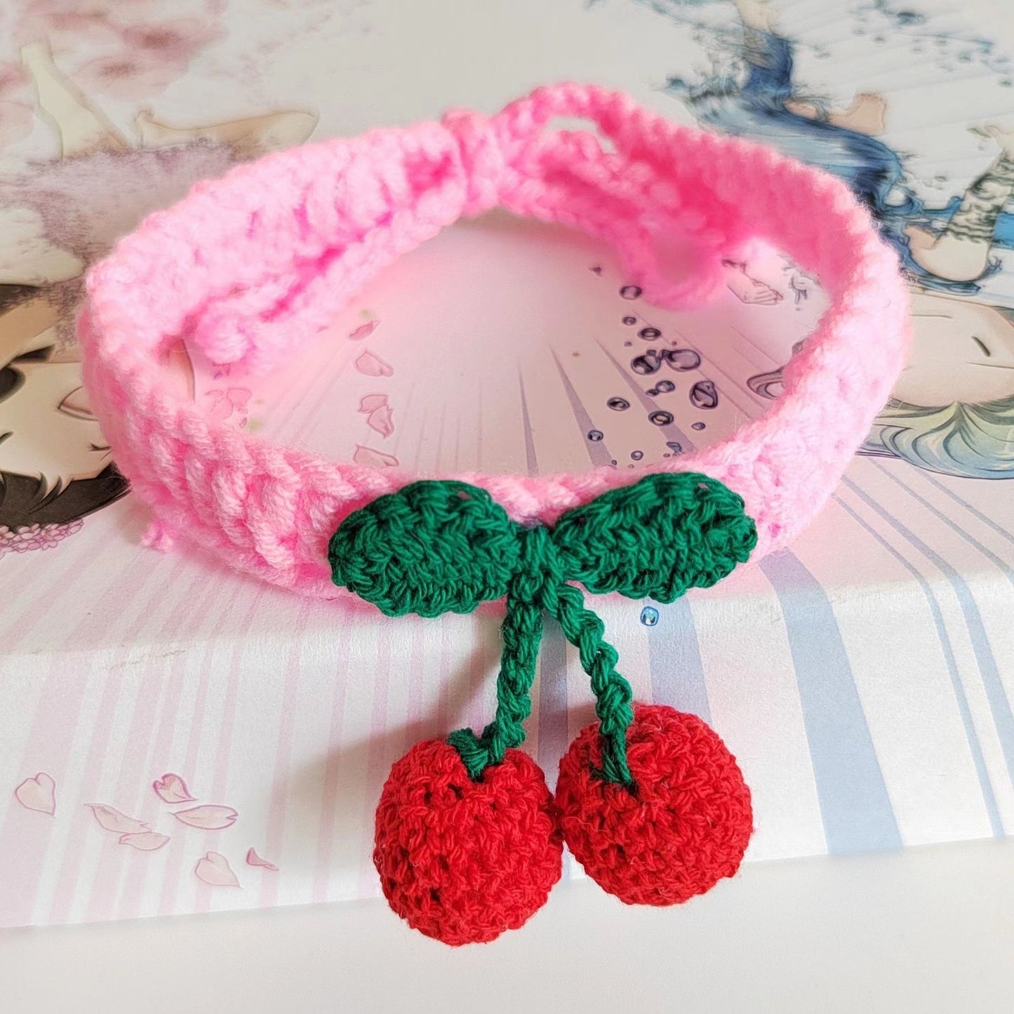 Pet Jewelry Collar Cat Dog Collar Cherry Hand Knit