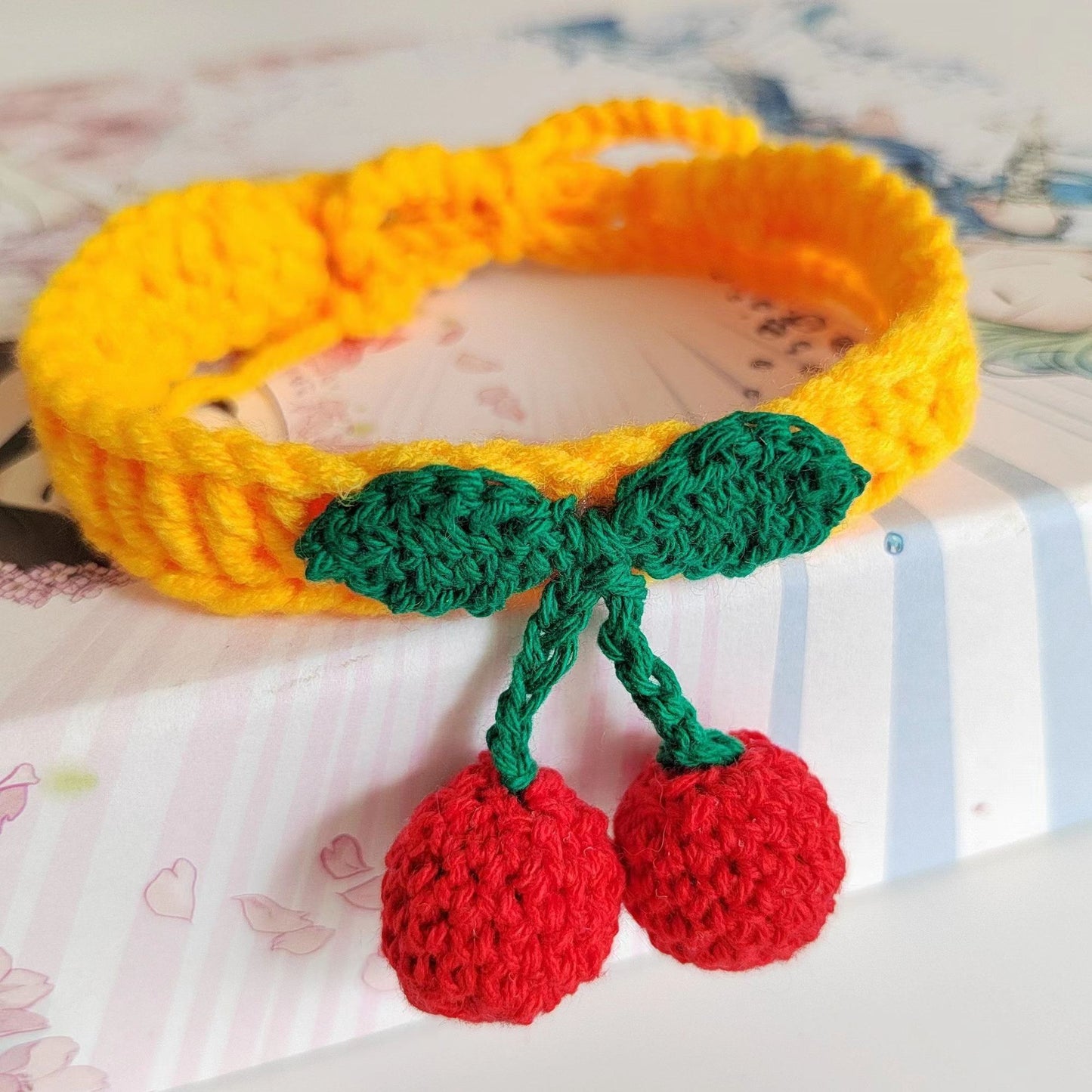 Pet Jewelry Collar Cat Dog Collar Cherry Hand Knit